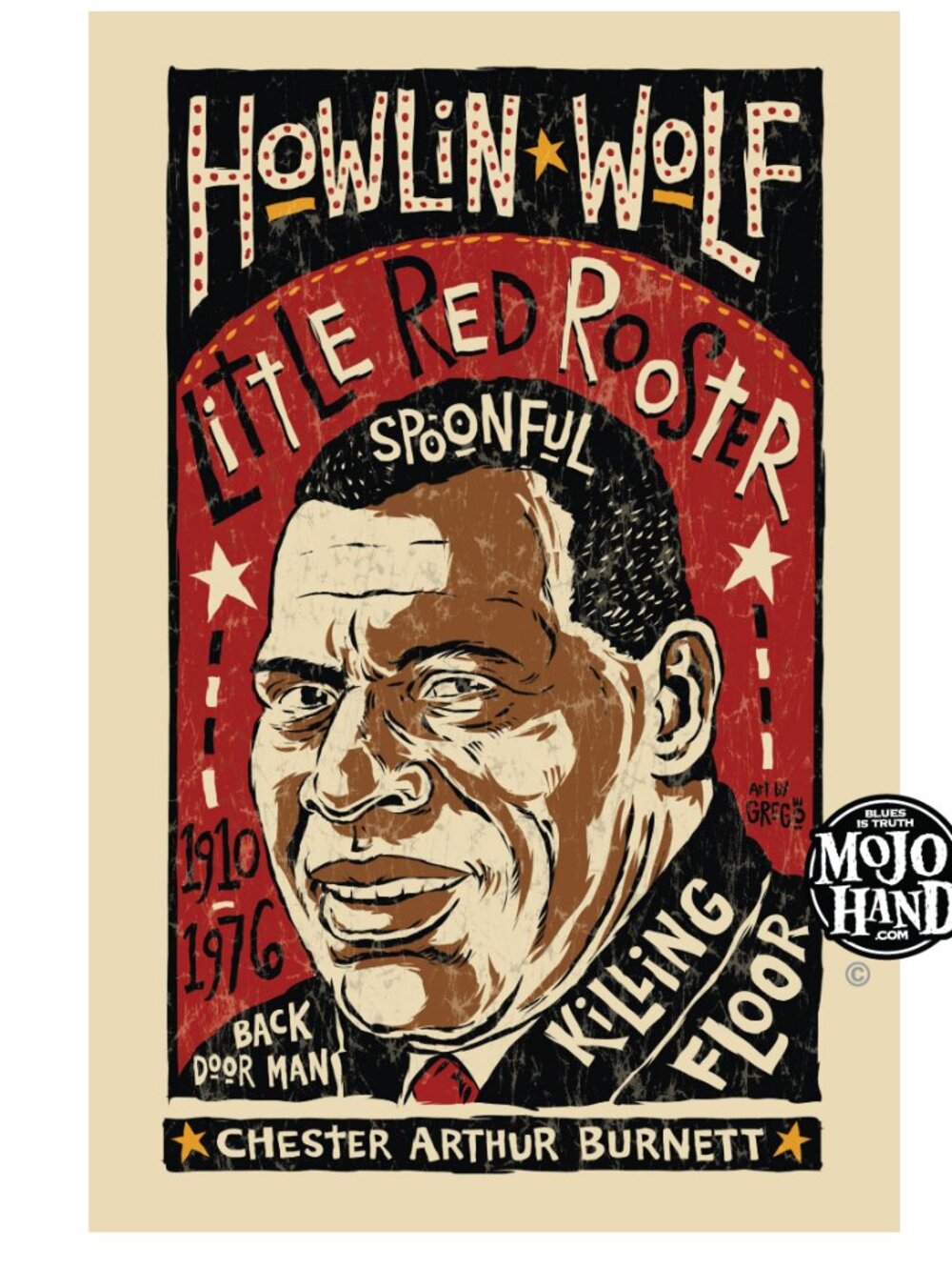 Howlin Wolf tribute art print -12"x18" signed by the poster designer/artist